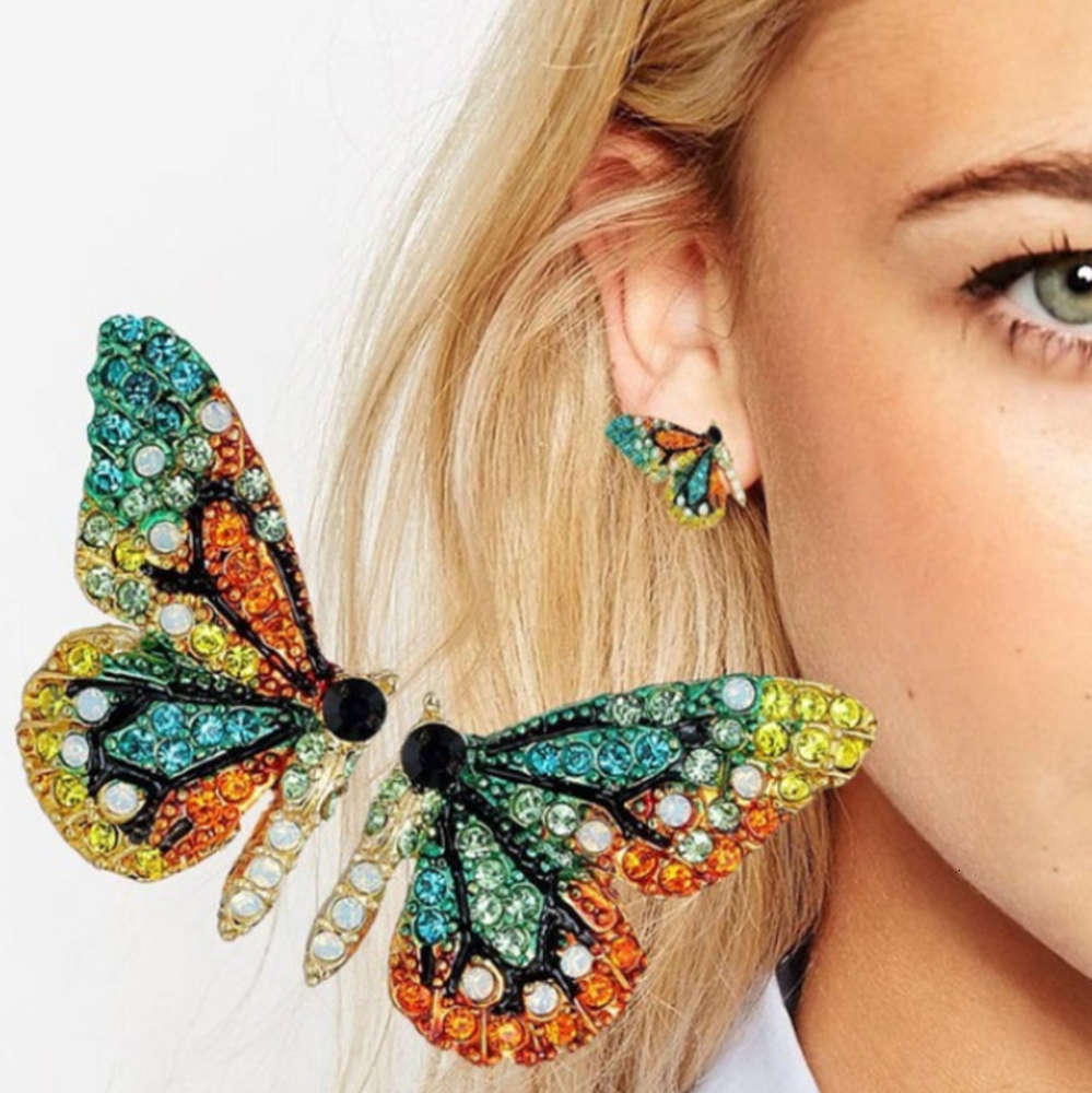 

earrings Butterfly Girl Heart butterfly wings Rhinestone 925 fashion versatile Earrings, Golden
