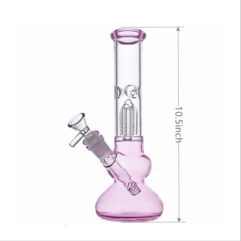 

14mm joint glass smoking pipe Beaker Bongs Arms Tree Perc Hookahs pink thick pyrex Dab Rigs With Diffused Downstem glass oil burner pipes