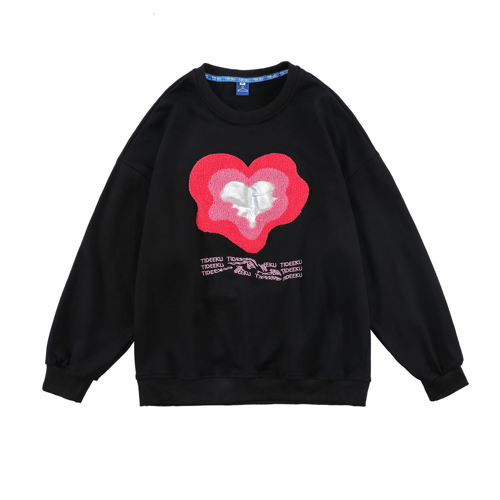 

Sweatshirts BF lazy wind towel embroidered love sweater mens street trend loose round neck long sleeve top Pullover Hoodie, White