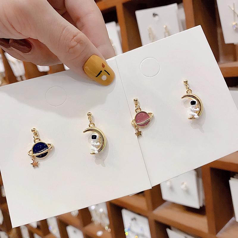 

dangle & chandelier creative cute design universe planet star astronaut tassel drop earrings for women girls hollow circle crystal pendant j, Silver