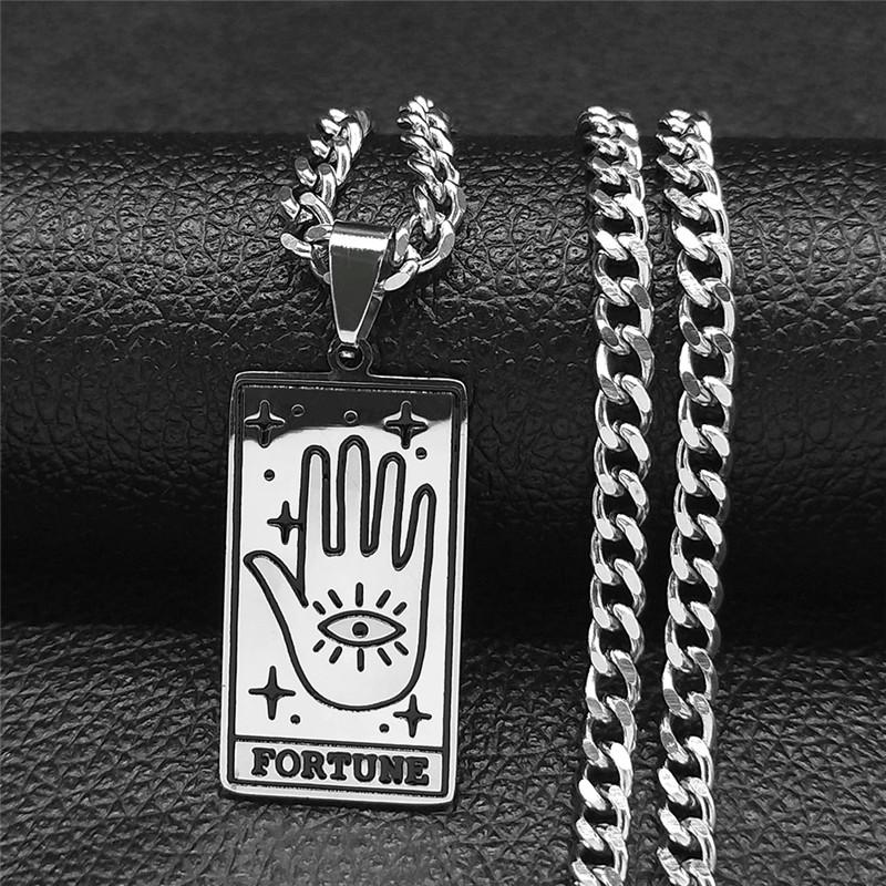 

Pendant Necklaces Tarot FORTUNE Hand Stainless Steel Necklace Women/Men Silver Color Geometry Jewelry Collier Inoxydable N4538S02