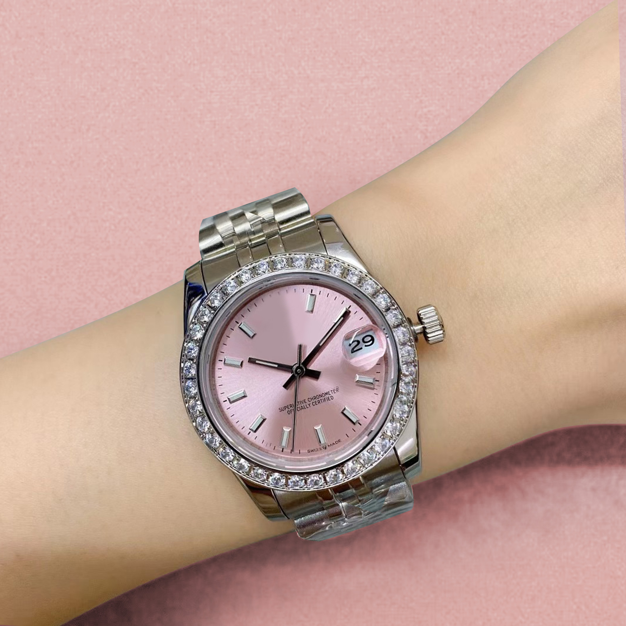 

Laddy U1 31mm Automatic Mechanical woman Watches Bezel Stainless Steel Women Diamond Watchs Lady Watch Waterproof Luminous Wristwatches relo, Slivery;brown