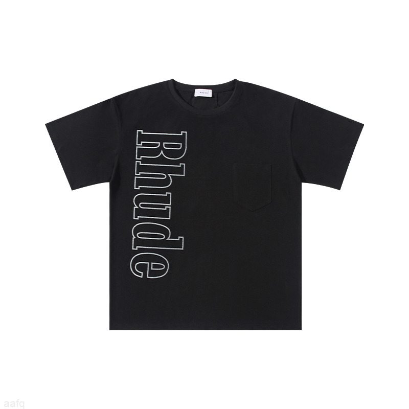 

Men Women 1:1 High Quality Wash Chest Pocket Rhude Tee Slightly Oversized Tops Short Sleeve Vintage T-shirt