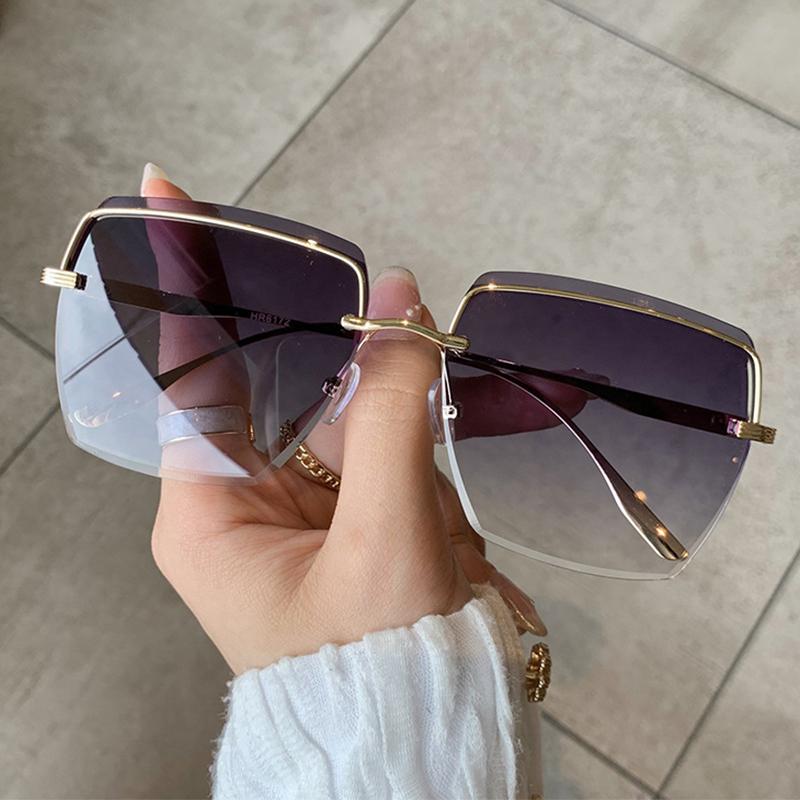 

Sunglasses Alloy Square For Women Fashion Oversized Rimless Gradient Ladies Vintage Glasses UV400