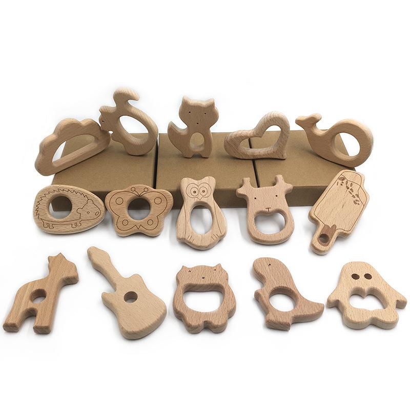 

2021 Wooden Teether Baby Kids Handmade Teethe Beech Teething Animal Grind Holder Nursing Toy Infant Safe DIY Wood Over 100 Styles