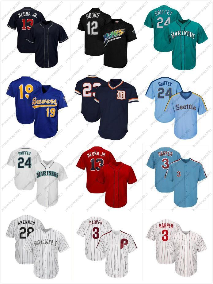 

51 Randy Johnson 28 Nolan Arenado 24 Ken Griffey Jr Jersey 12 Wade Boggs 19 Robin Yount 13 Ronald Acuna Jr. Baseball Jerseys, Men(qing cang luo ji)