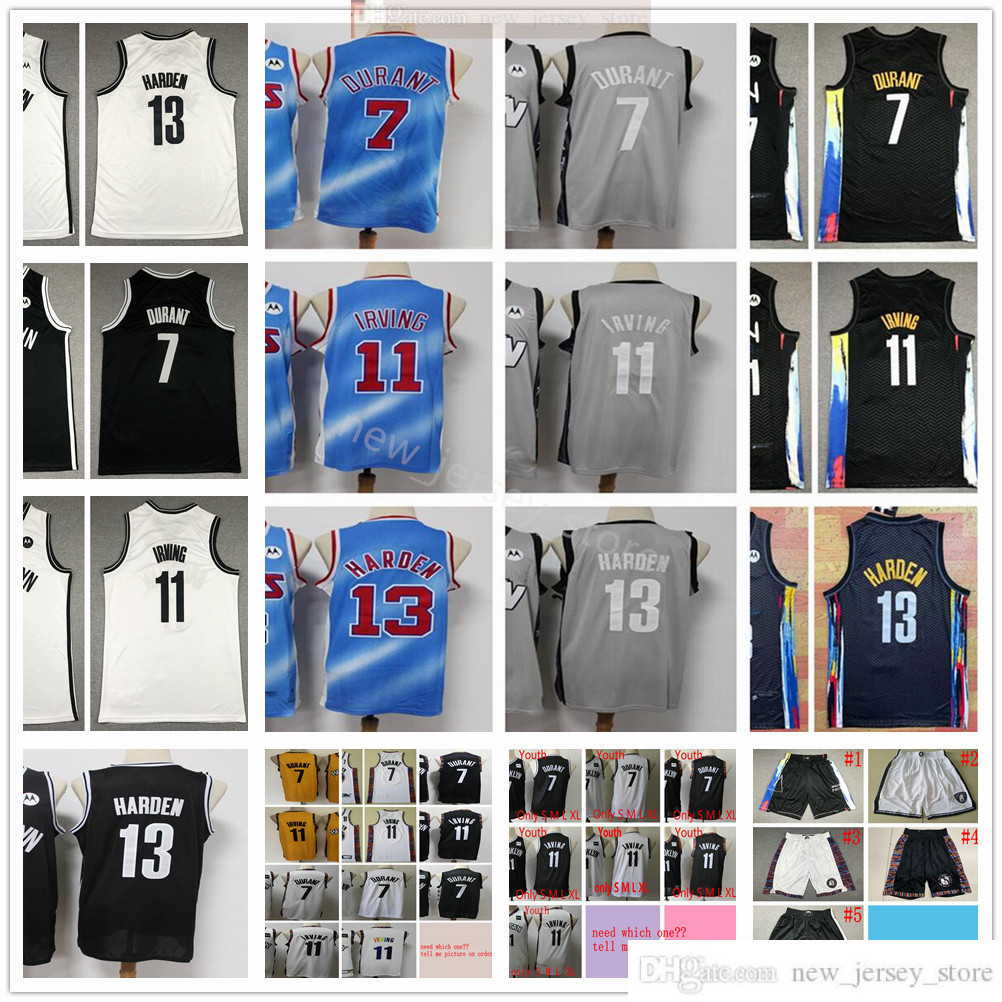 

2021 Basketball 13 Harden 7 Kevin 11 Kyrie Durant Irving Jerseys Stitched 72 Biggie Way Black White City Jersey Short Gray Retro City, Black;red