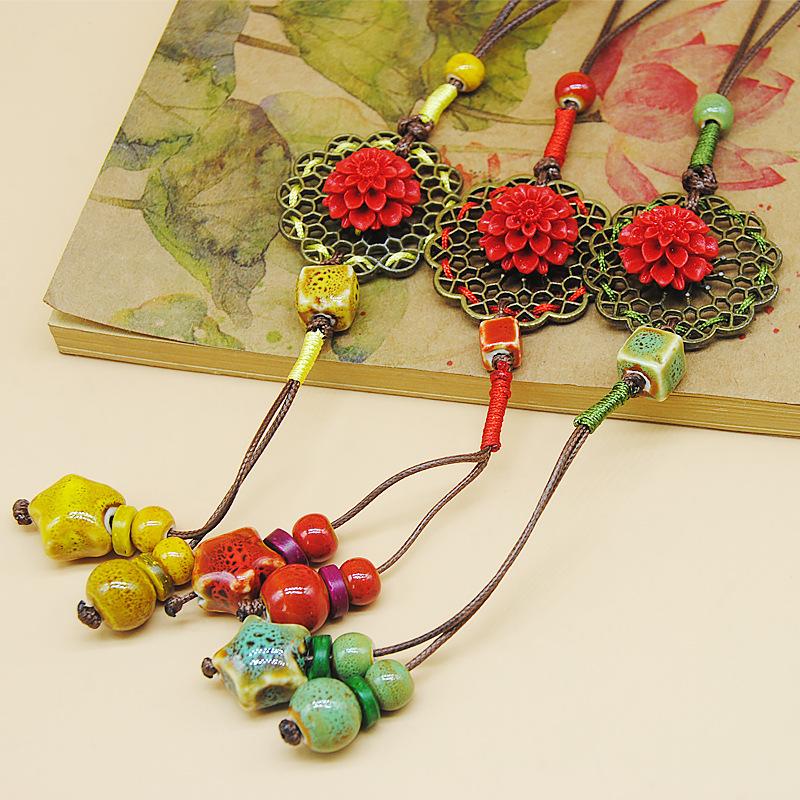 

Pendant Necklaces Retro Chinese Style Flower For Women Ceramic Beads Necklace Fashion Jewelry