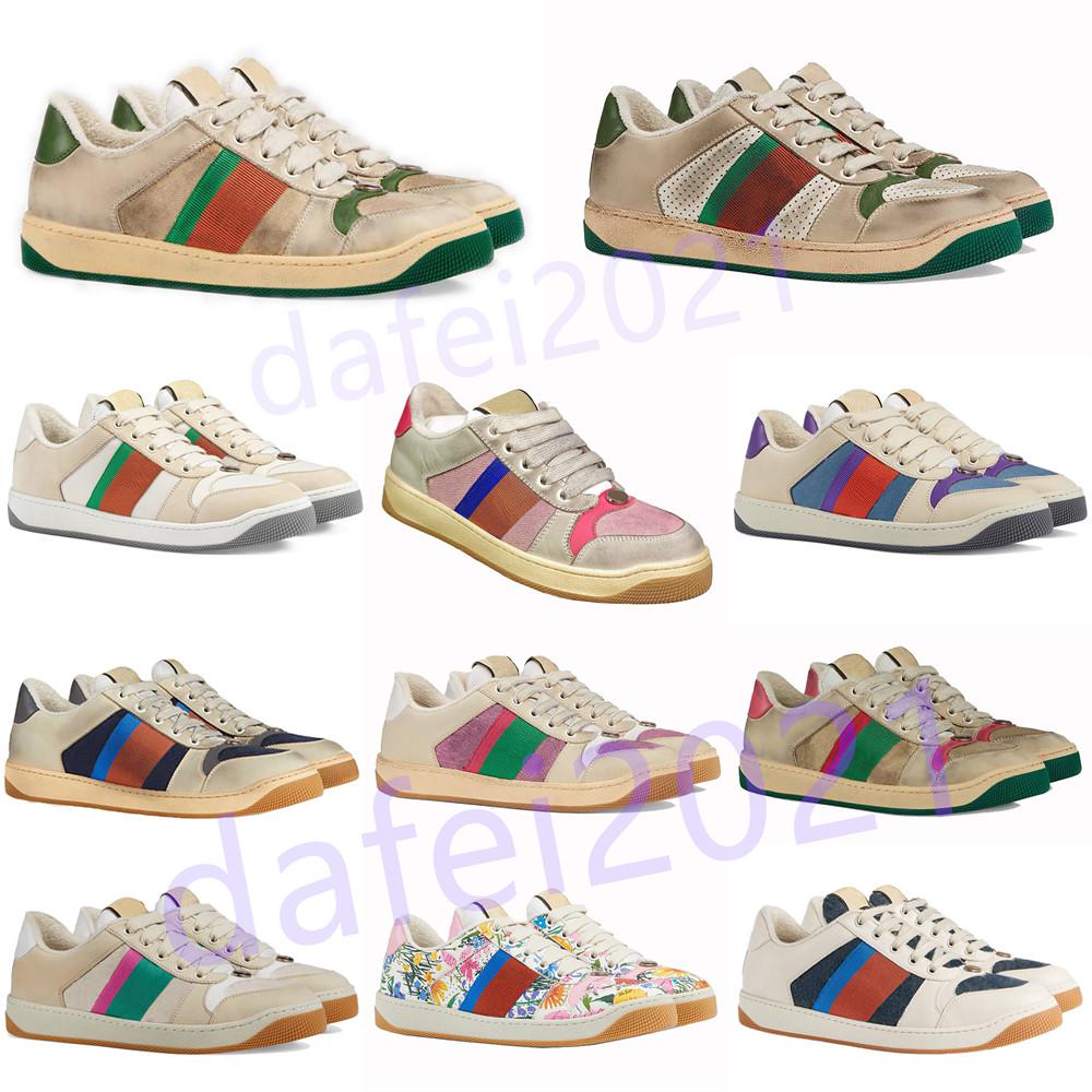 

Mens Italy Bee Shoe Women Outdoor Casual Dirty Leather Shoes Screener Green Red Stripe Embroidered Top Quality Couples Trainers Chaussures, Shoelace