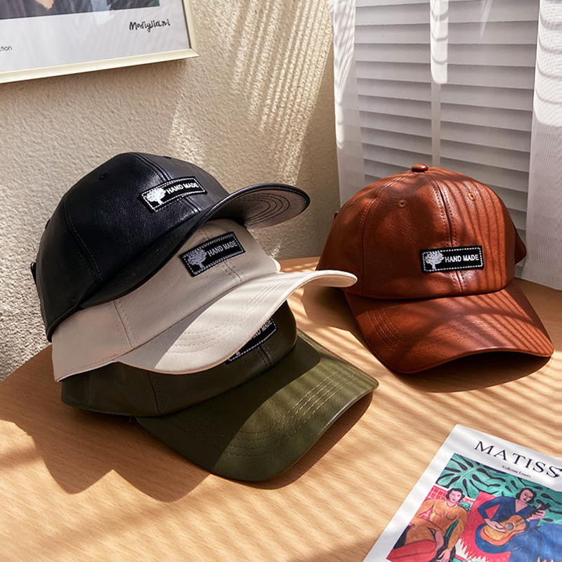 

Letter cap children Black PU leather Pilot Sunglasses baseball cap ins fashion brand versatile hip hop cap man