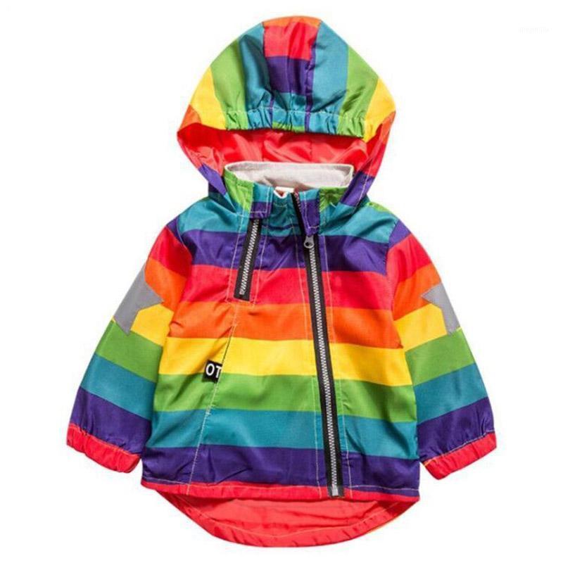 

Jackets BINIDUCKLING Toddler Boys Girl Jacket Rainbow Stripe Child Kids Coat Spring Autumn Hooded Zipper Children Outwear Clothing, Blue;gray
