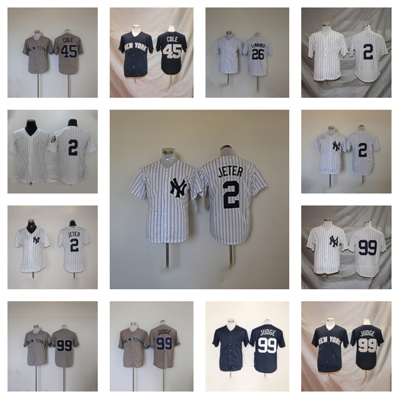 

2021 Baseball uniform 45 Gerrit Cole 26 DJ LeMahieu 99 Aaron Judge 2 Derek Jeter, Blue;black