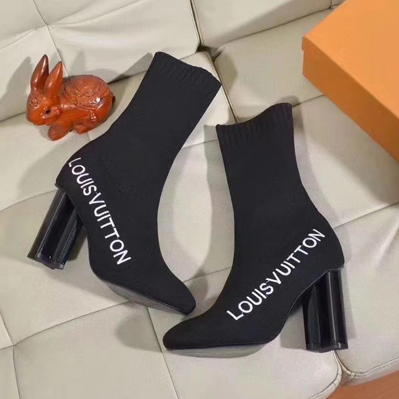 

2021 Luxury brand Women Boots Designer Silhouette Ankle Boot Top Quality High Heel Shoes Embroidered Stretch Textile Rubber Bottom with Box EU35-41, Sock