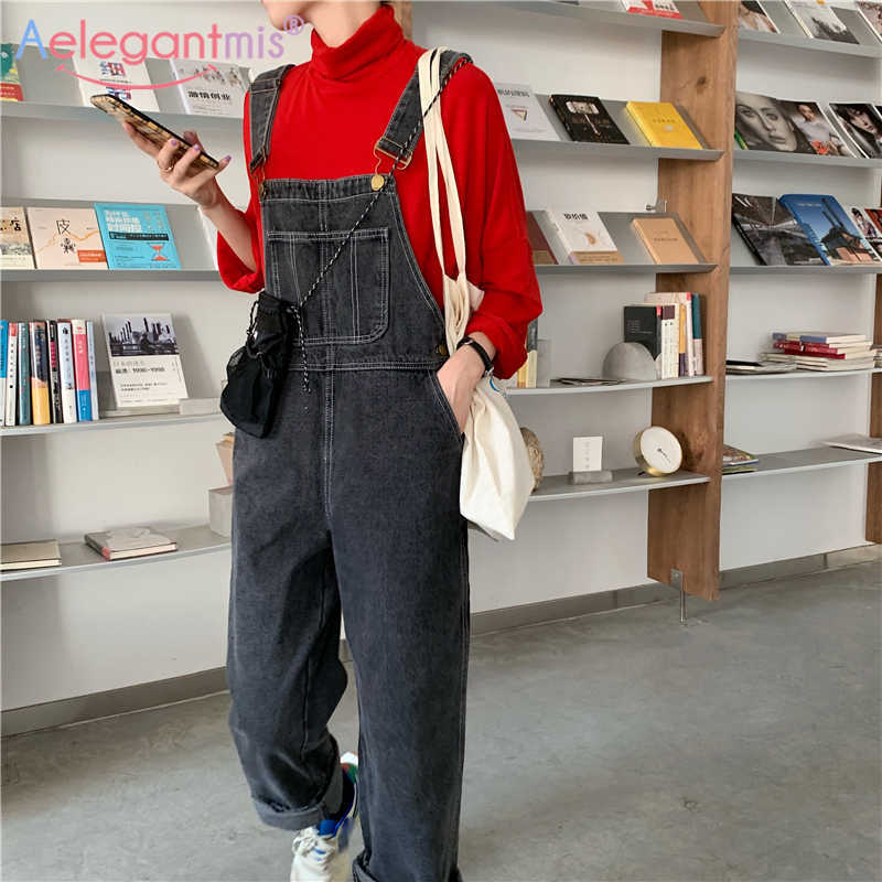 

Aelegantmis Casual Denim Overalls Rompers Jeans Women High Waist Loose Straight JumpSuit Wide Leg Trousers Harajuku Pockets Lady 210607, As shown