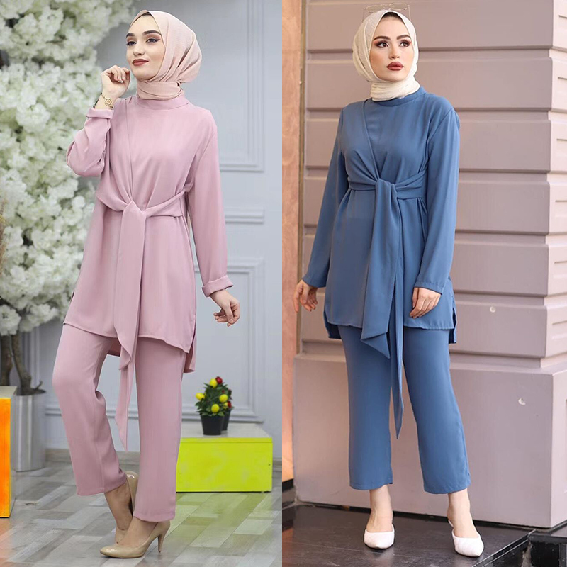 

Eid Two Piece Muslim Sets Women Abaya Turkey Hijab Dress Caftan Moroccan Kaftan Islam Clothing Abayas Musulman Ensembles Ramadan