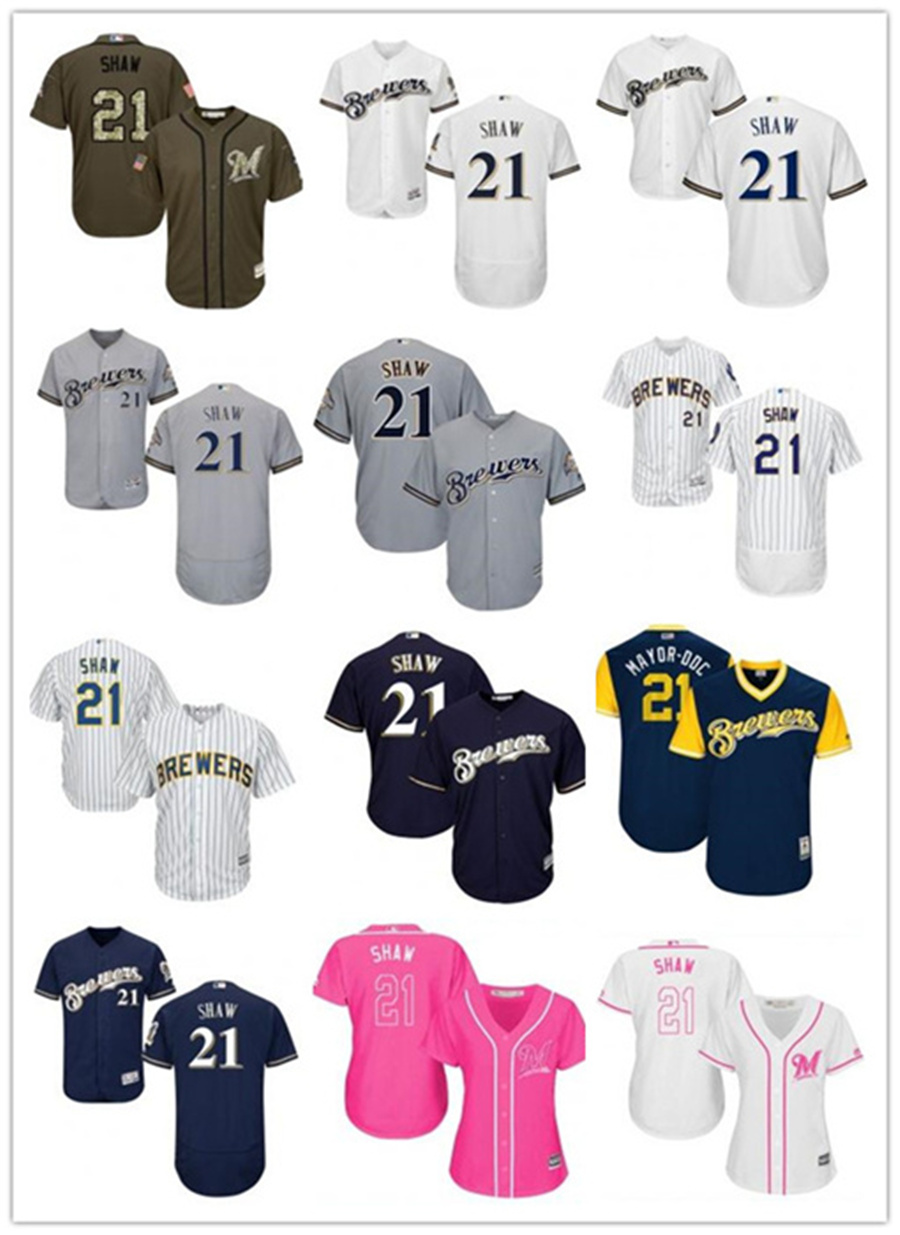 

Milwaukee men women youth Brewer yelley jersey 21 Travis Shaw baseball wear red white size s, Black