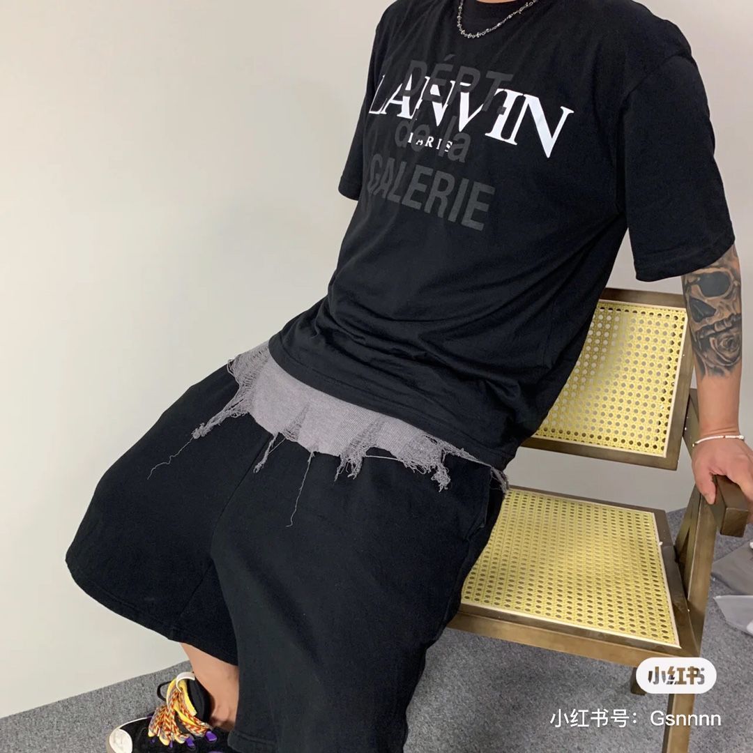 

Mens and women casual cotton lanvin dept oversize round neck short sleeve T-shirt, Black