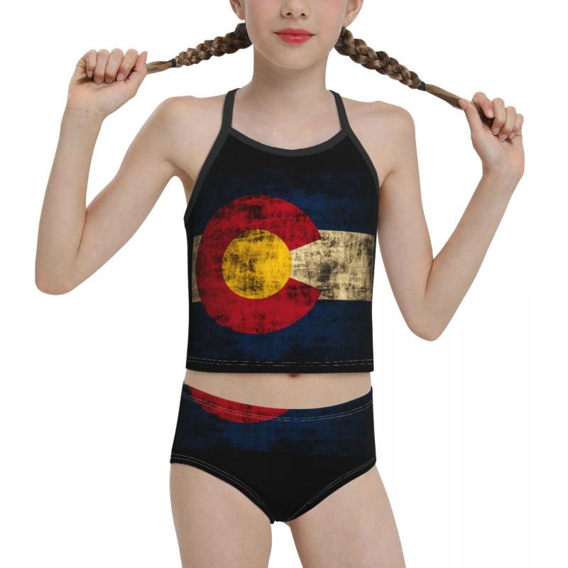 

Women's Swimwear 2021 Proud For Junior High School Girl Print Vintage Grunge State Of Colorado Flag Bikini Wholesale Children, Black