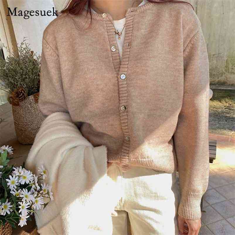 

Autumn Winter Jumpers Single-breasted Female Knit Cardigans Sweater Casual O-neck Long Sleeve Women Solid 11324 210518, Gray