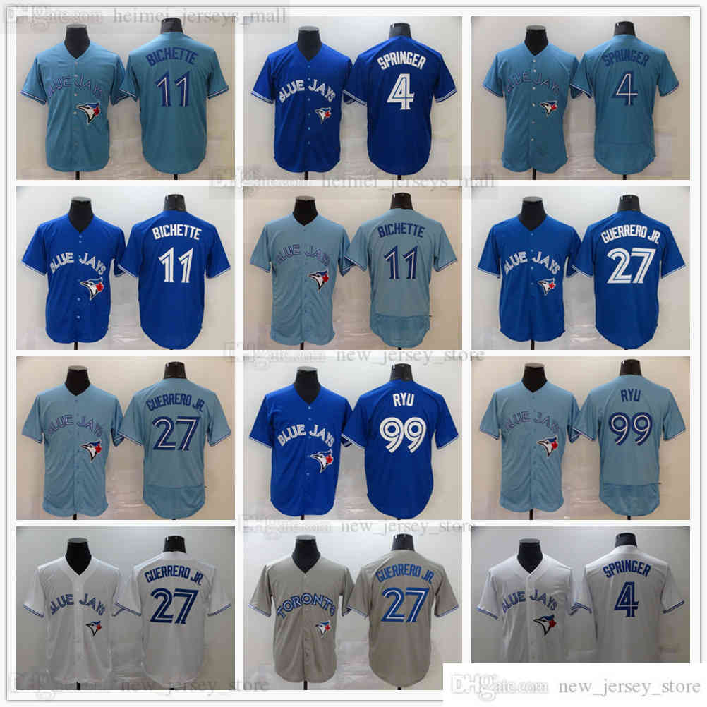 

Stitched Baseball 27 Vladimir Guerrero Jr. Jerseys Blue 4 George Springer 11 Bo Bichette 99 Hyun-Jin Ryu Jersey Gray White Blank No Number Name for Man, Same as picture