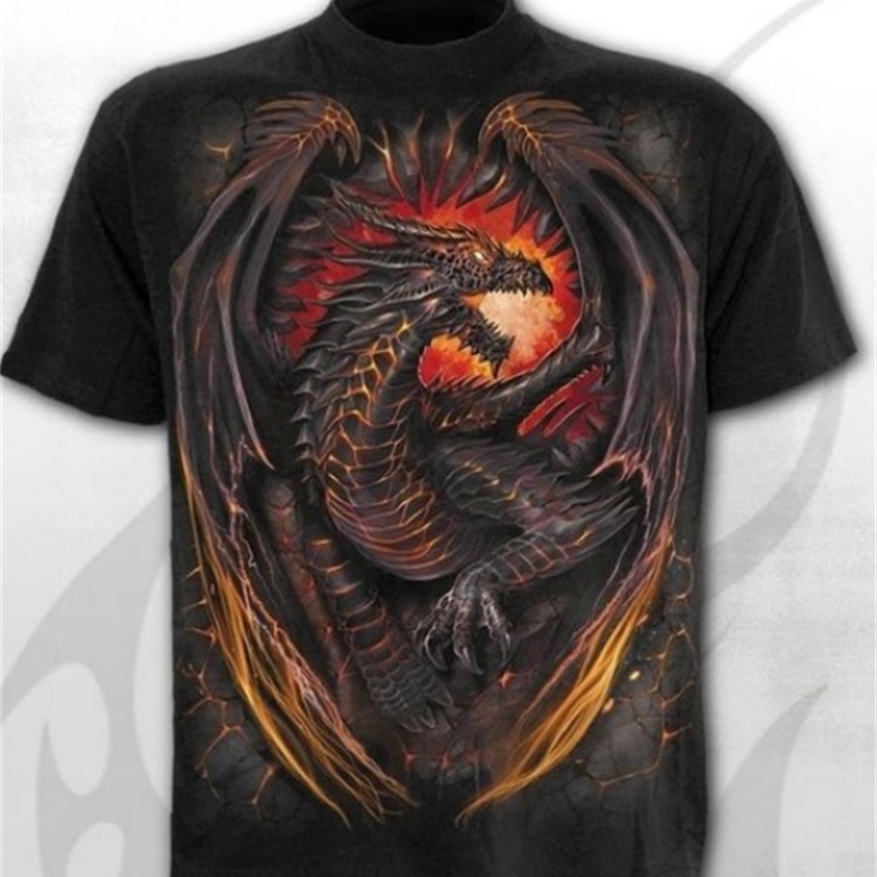 

Dragon 3d Short Sleeve Men's tee T-shirt Top Casual Loose, White;black