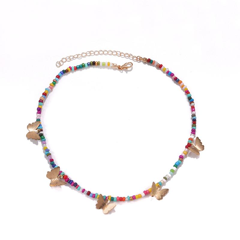 

Pendant Necklaces Fashion Cute Bead Butterfly Choker Women Bohemia Clavicle Necklace Jewelry Gifts, Silver