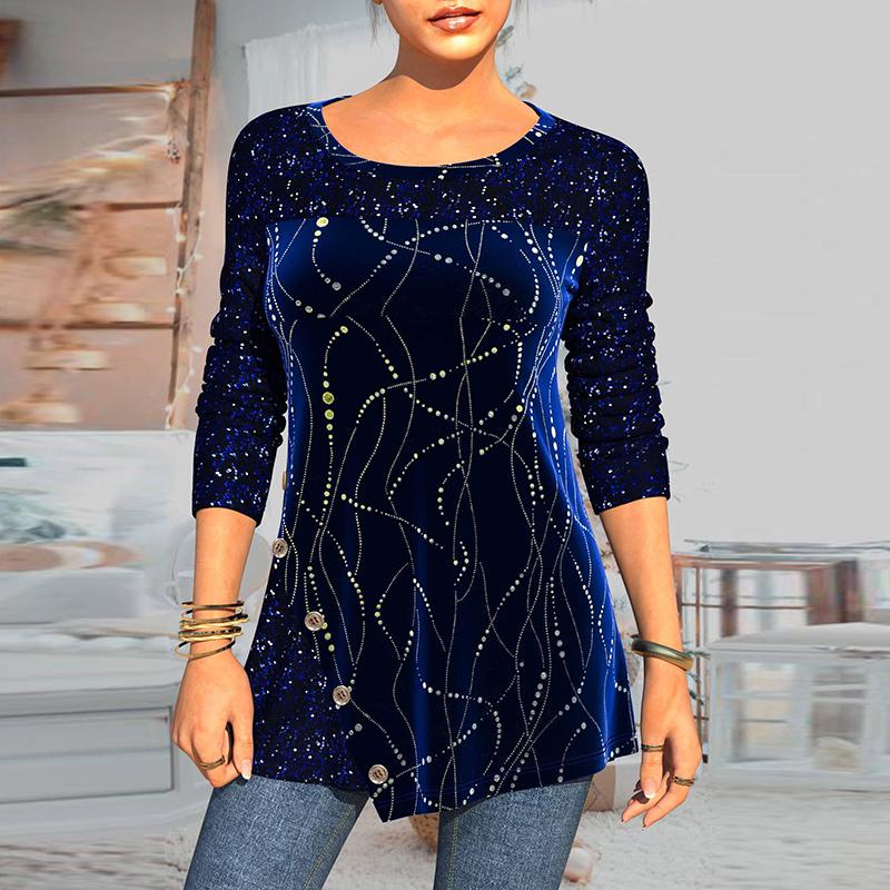 

Women's Blouses & Shirts Chic Sequins Print Women Blouse Shirt 2022 Spring Autumn Fashion O-neck Long Sleeve Elegant Ladies Irregular Pullov, White