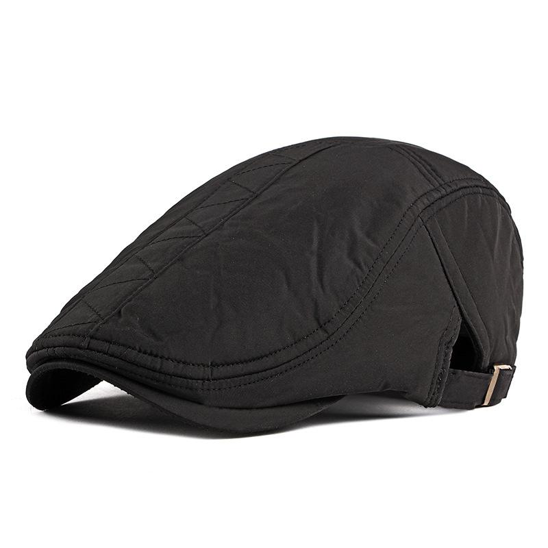 

Berets Autumn Winter Hat For Men Flat Peaked Caps Women Thick Warm Sboy Middle-aged Forward Painter Cap Dad Boina, Black