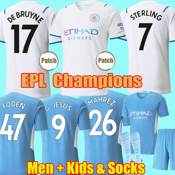 

21 22 manchester Soccer jersey G. JESUS MAN CITY STERLING FERRAN DE BRUYNE FODEN RUBEN MENDY MAHREZ 2021 2022 maillot camiseta football shirt men kids kit uniforms, Home+patch