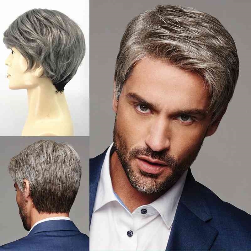 

Men's New fashion Wig short hair oblique bangs men's handsome wig full head cover, Picture color sending network