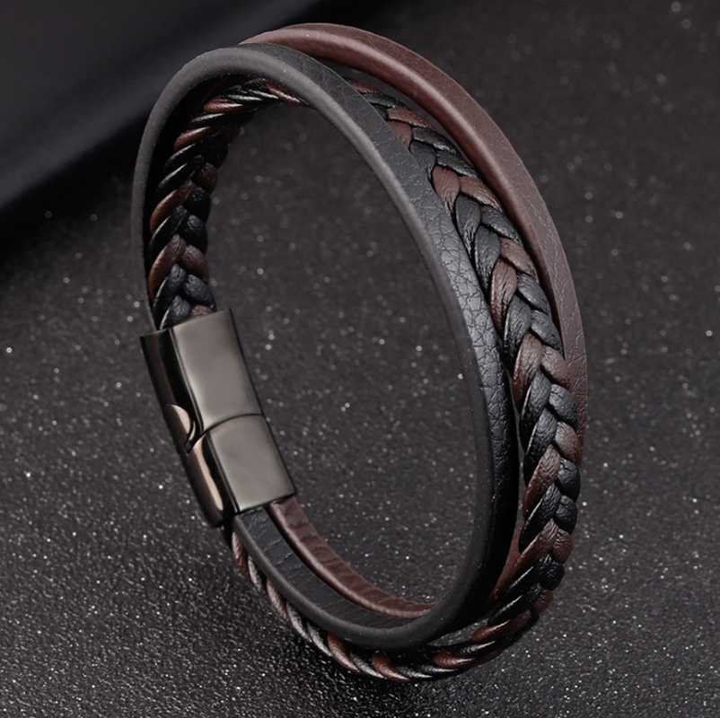 

Multi-layer Hand-woven Woven Leather Menbracelets and Bracelets Menday Gifts Q0719