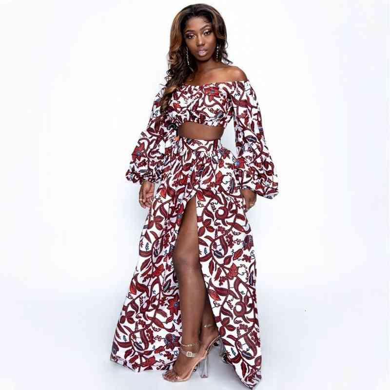 

dresses Africa For Women African Clothes News Dashiki Print Party Shoulder Off Ladies Sling Skirts Bazin Ankera Long Robe, Red
