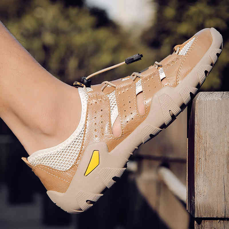 

slippers summer men genuine leather sandals beach casual sandals flip flops shoes chaussure homme terlik drop big size 48 7ezz, Black