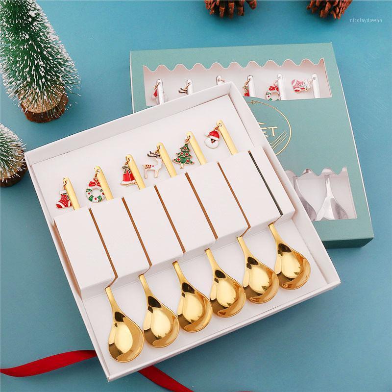 

Christmas Decorations 6Pcs Year 2022 Tree Spoons Fork Gift Box Set Xmas Party Ornaments Decoration For Home Table Navidad