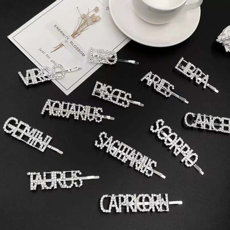 

Letter Rhinestone Hairpins 12 constellations Womens Hair Clips Pins Barrettes Accessories For Women Girls gift, Remarks style