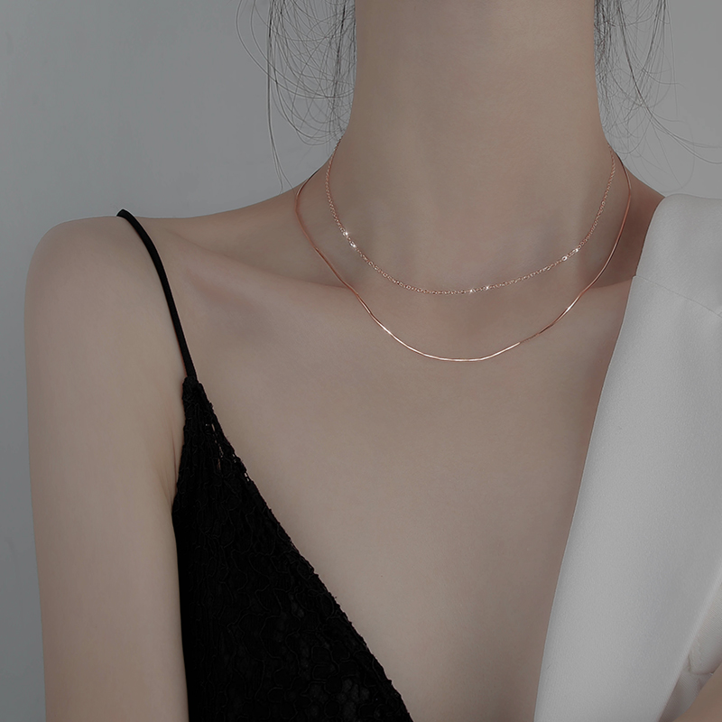 Double light necklace luxury niche design feeling necklace new female collarbone chain necklace-image-708897932