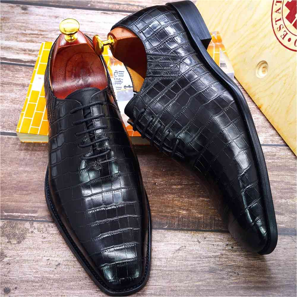 

dress shoes luxury male oxford dress shoes, genuine leather alligator, handmade shoe impressions with full cords, formal wedding shoes 1fu2, Black