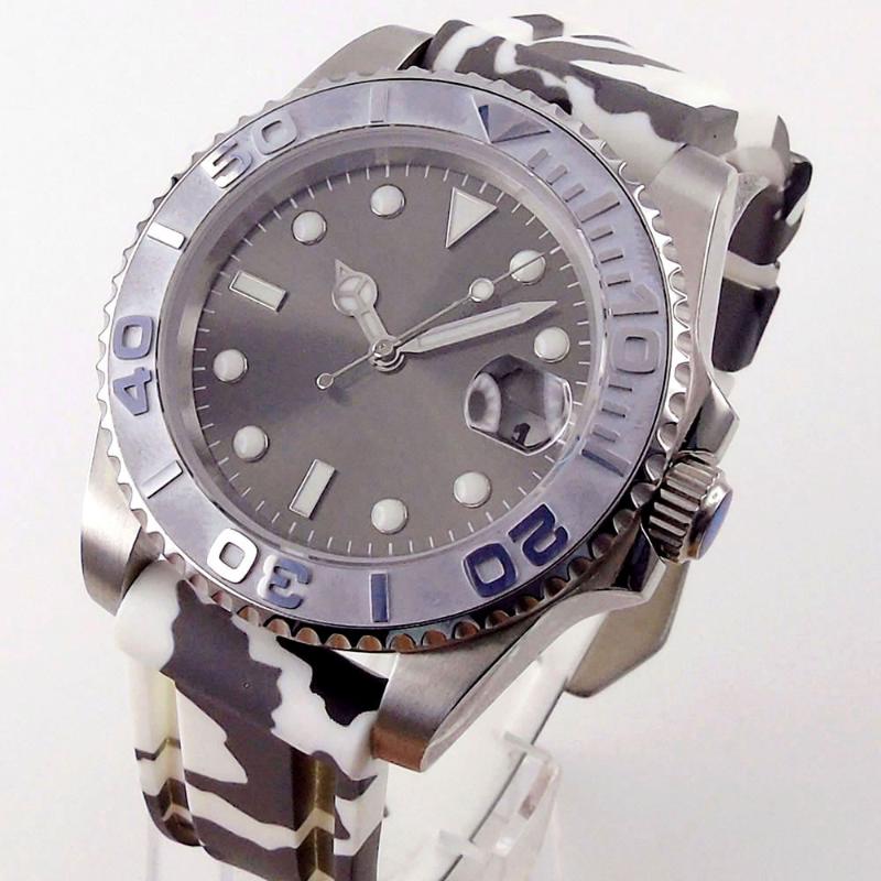 

Wristwatches Grey 24 Jewels NH35A MIYOTA 8215 Mechanical Men Watch Sapphire Glass Rubber Bracelet Date Display Screwdown Crown, Mingzhu 2813