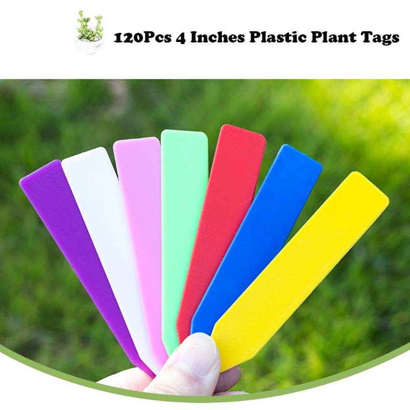 

120Pcs Garden Plant Labels Plastic Tags Nursery Markers Flower Pots Seedling Tray Mark Tools 7 Colors 4inch Z0525 Decorations