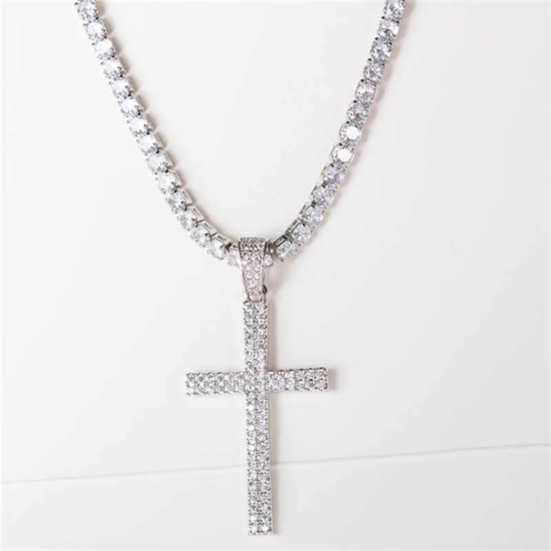 

karopel Hip Hop Micro Pave Zircon Cross Pendant Crystal Custom Size Tennis Chain Necklace Ice Out Chains Around The Neck 210929
