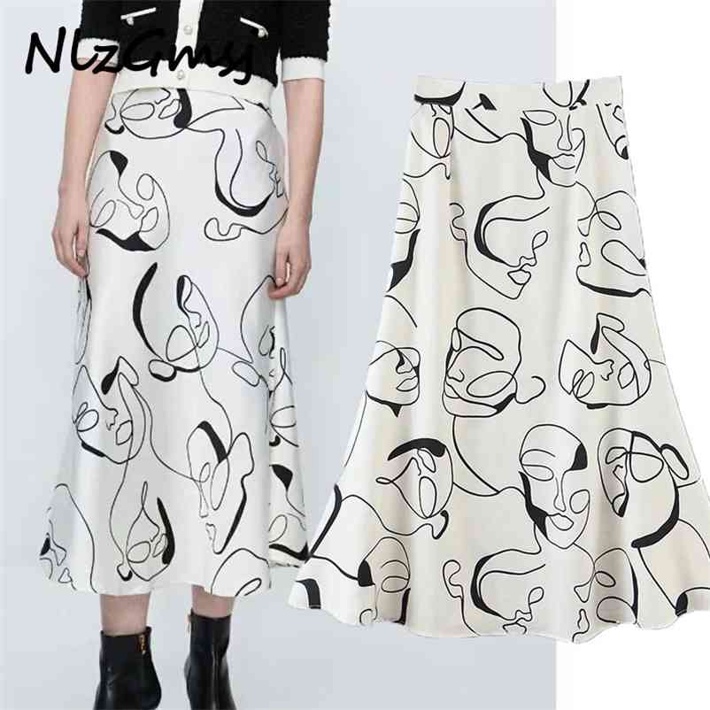 

Skirt Hand Painted Face Pattern Printing Design Mermaid A Skirt Mujer Femme Side Zipper Casual Vestido 04 210628, As picture