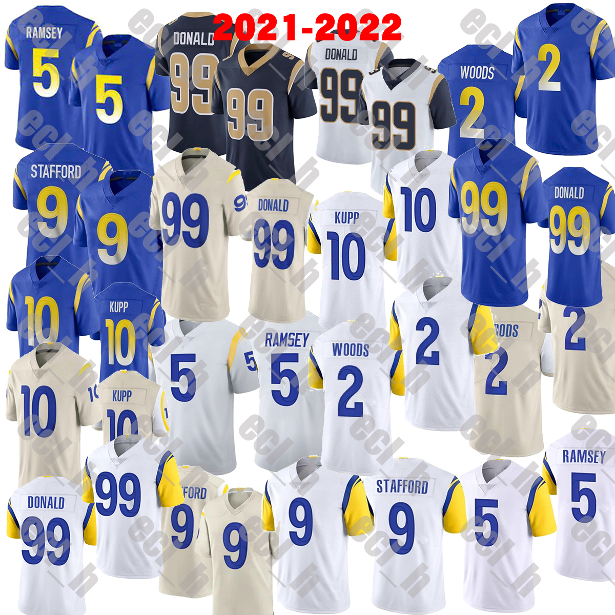 

2021-2022 High quality Stitched Football jerseys 2 robert woods 5 Jalen Ramsey 9 Matthew Stafford 10 Cooper Kupp 99 Aaron Donald, As