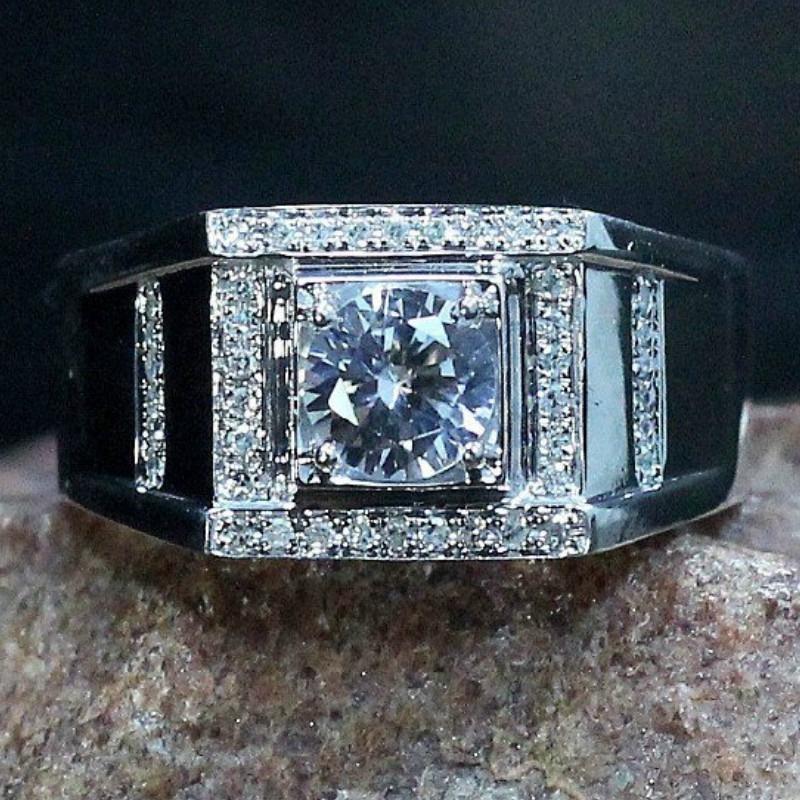 

Wedding Rings Deluxe Classic 925 Standard Sterling Silver White Diamond Creative Male Ring Love Size 5-13