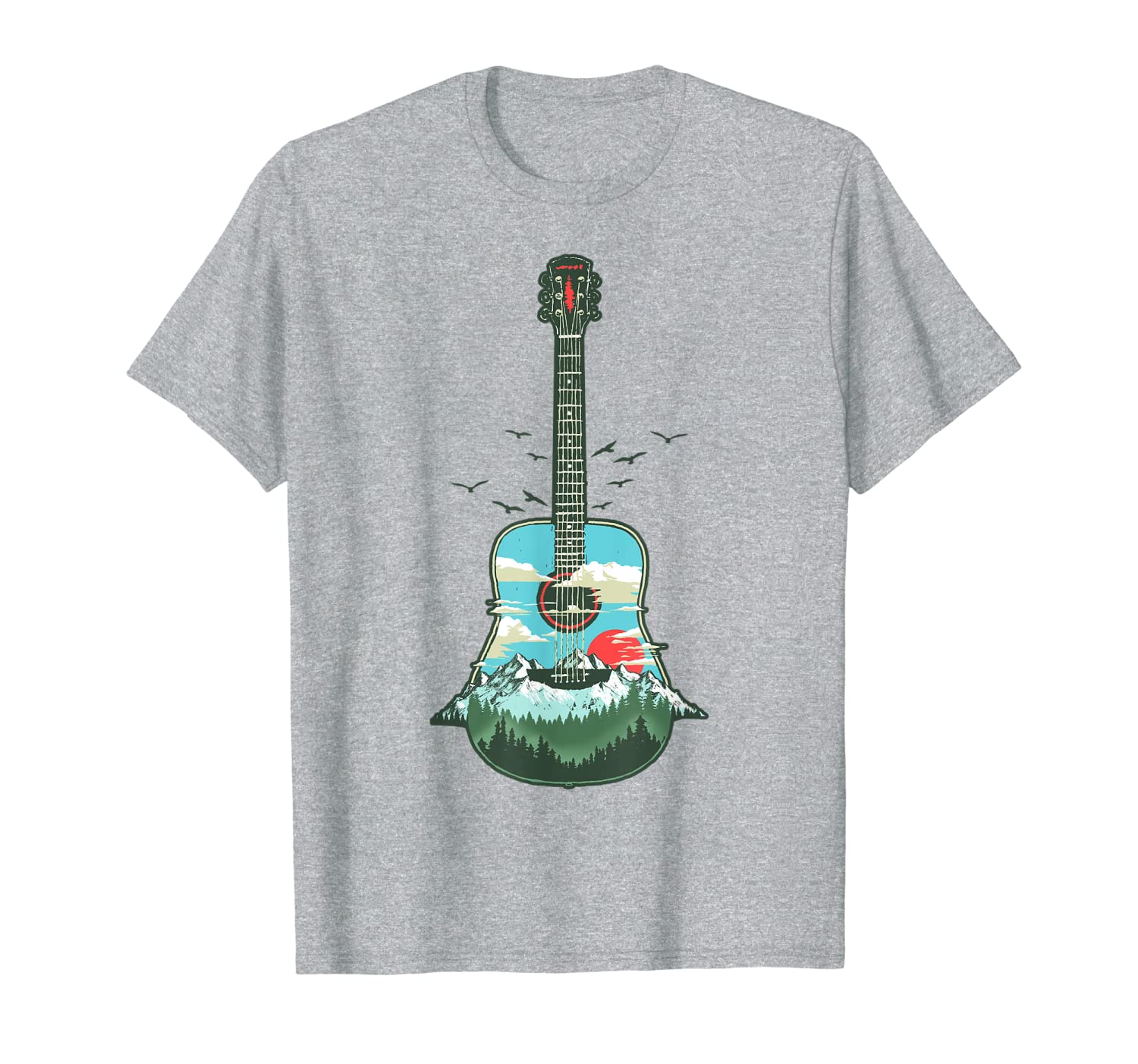 Beautiful Acoustic Guitar Mountains, Forest Nature Graphic T-Shirt-image-701931710