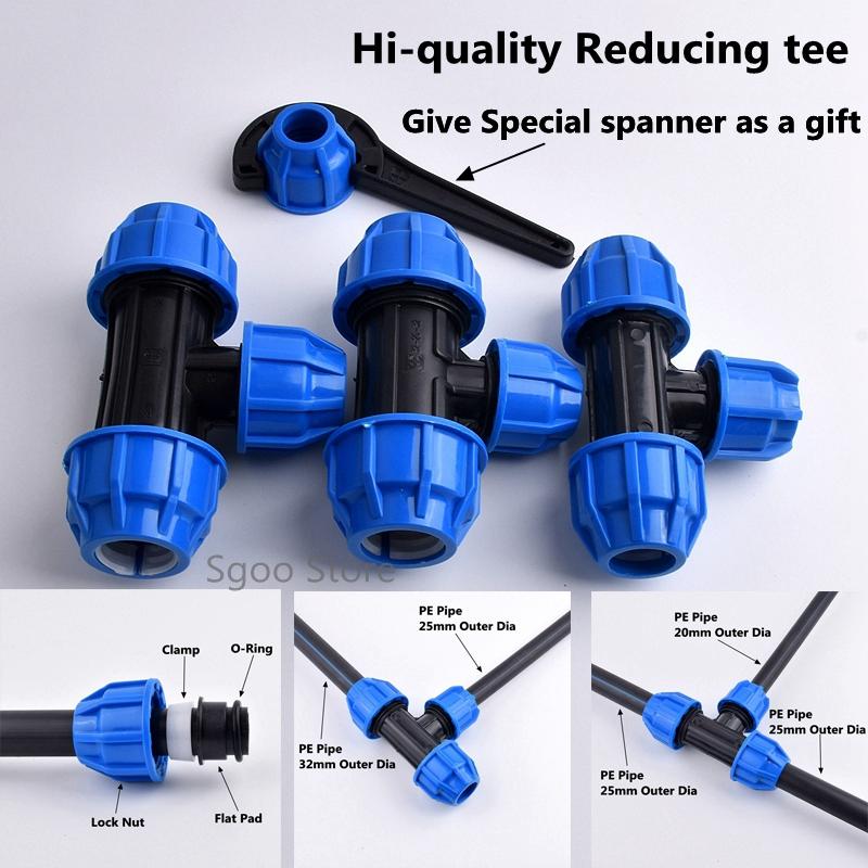 

1pc 20~63mm Hi-quality PPR PVC PE Reducing Tee Quick Connector T Type Water Pipe Connectors Garden Agricultural Accessories Watering Equipme