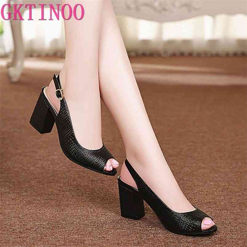 

GKTINOO Summer shoes Woman open toe Women genuine leather High Heel sandals Casual platform Sandals 210521