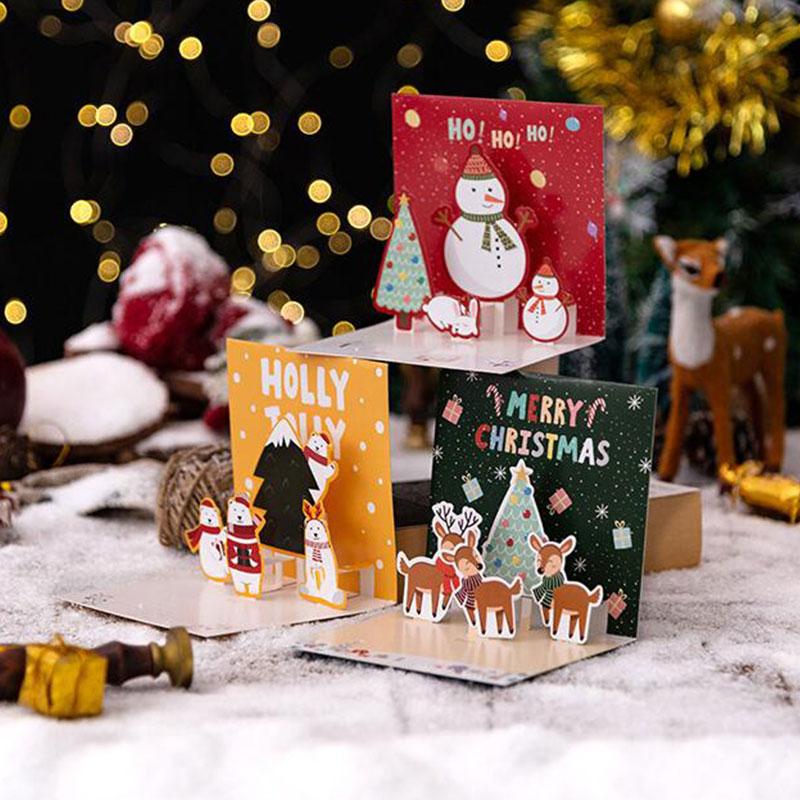 

Greeting Cards Christmas Style 3D Card Snowman Printed Cute Cartoon Postcard Holiday Gifts