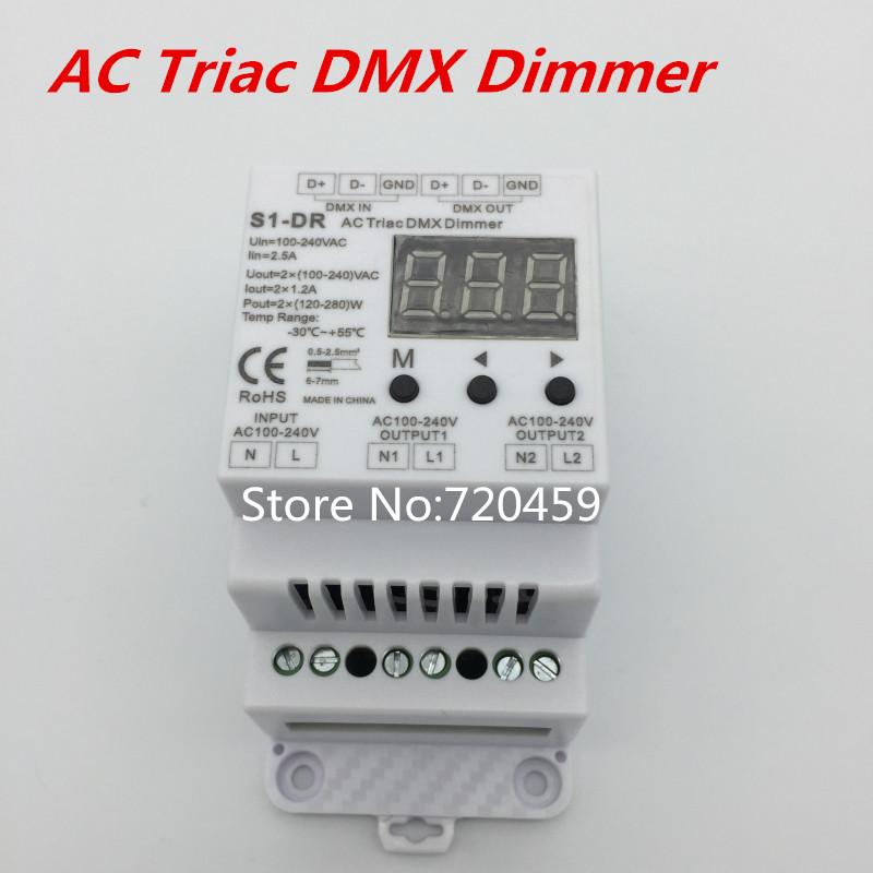 

Triac DMX Dimmer AC100-240V 288W 2 Channel DMX512 Decoder Controller DIN Rail Bulb Switch S1-DR Dimmers