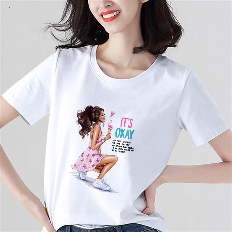 

its okay fashion girl printed mens and women harajuku style aesthetic female summer oversized tees clothing, White;black
