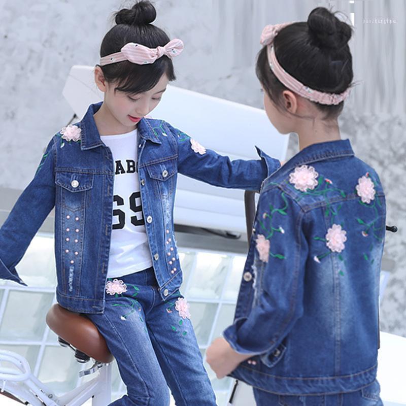

Jackets Autumn Fall Girl Garments Denim Jacket Clothes Princess Pink Floral Girls Outerwear1, Blue;gray